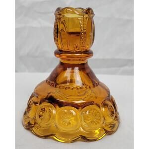 Vintage Le Smith Amber Moon and Stars Glass Candlestick Holder